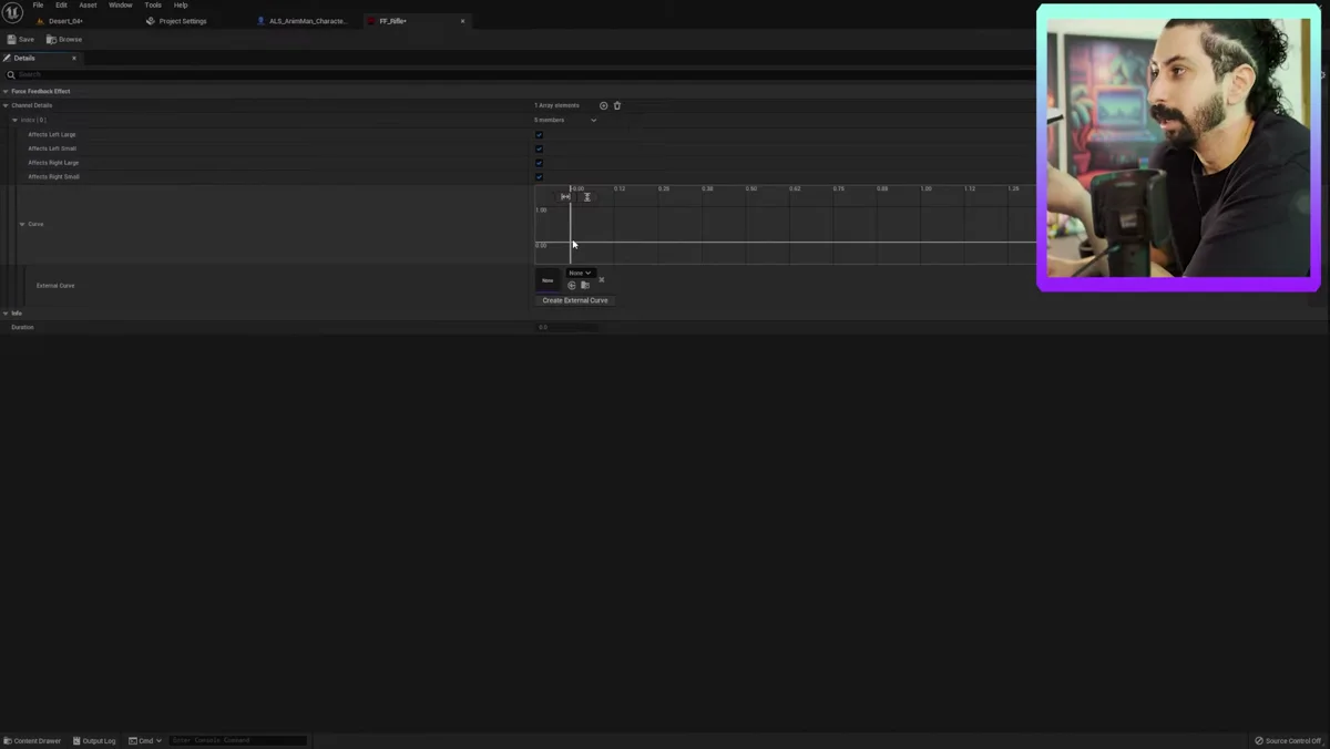 Editor do efeito Force Feedback na Unreal Engine 5