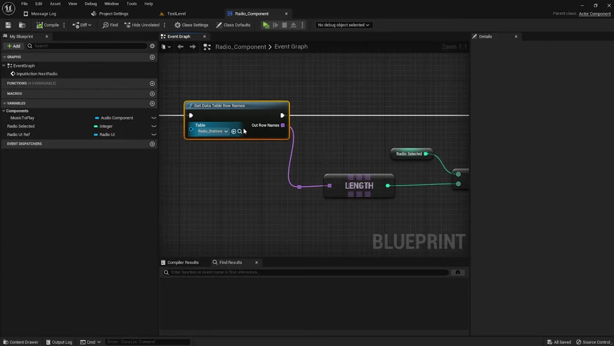 Blueprint com componente de rádio para veículos na Unreal Engine