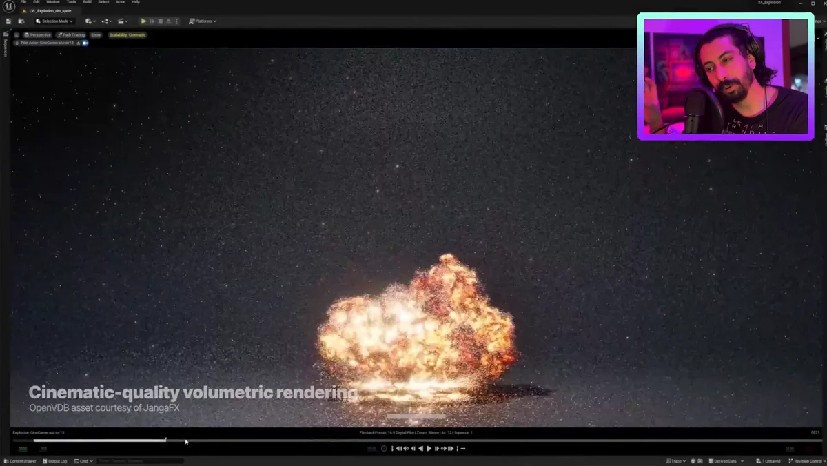 Demonstração de renderização volumétrica na Unreal Engine 5.3
