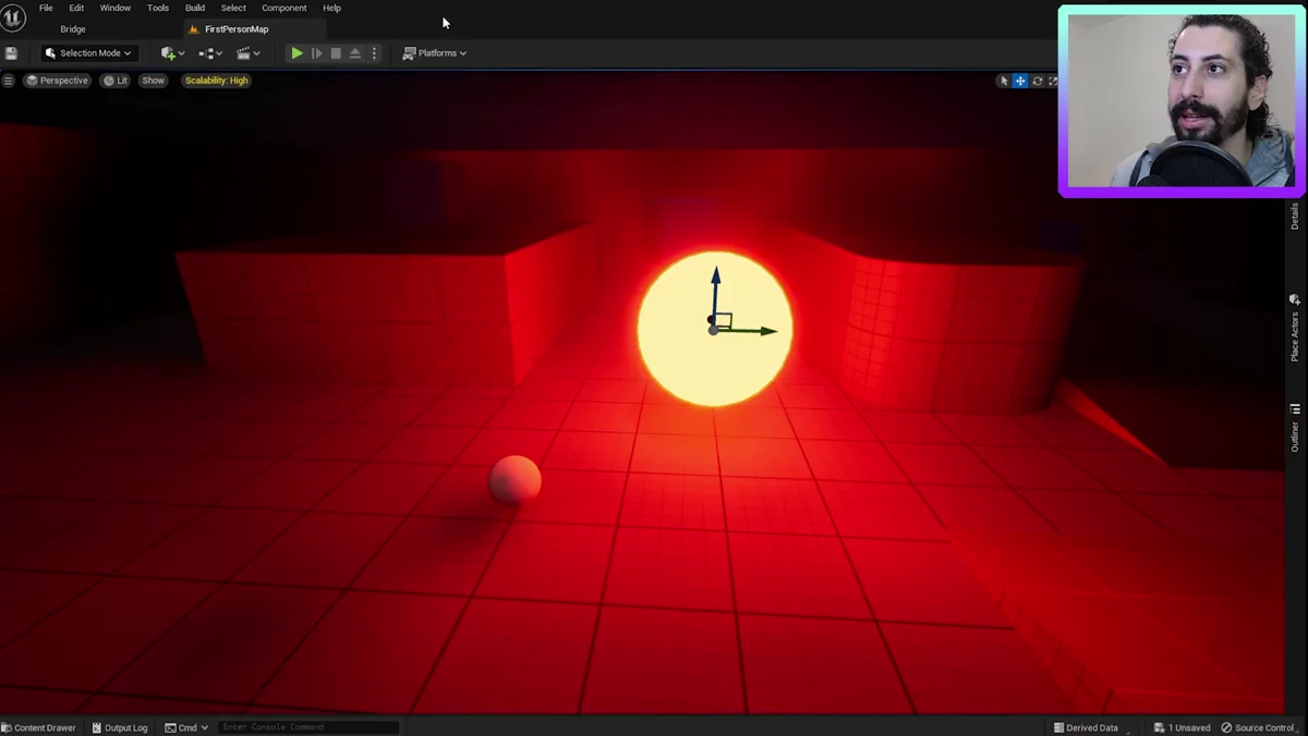 Cena iluminada com Lumen no projeto de Unreal Engine 5