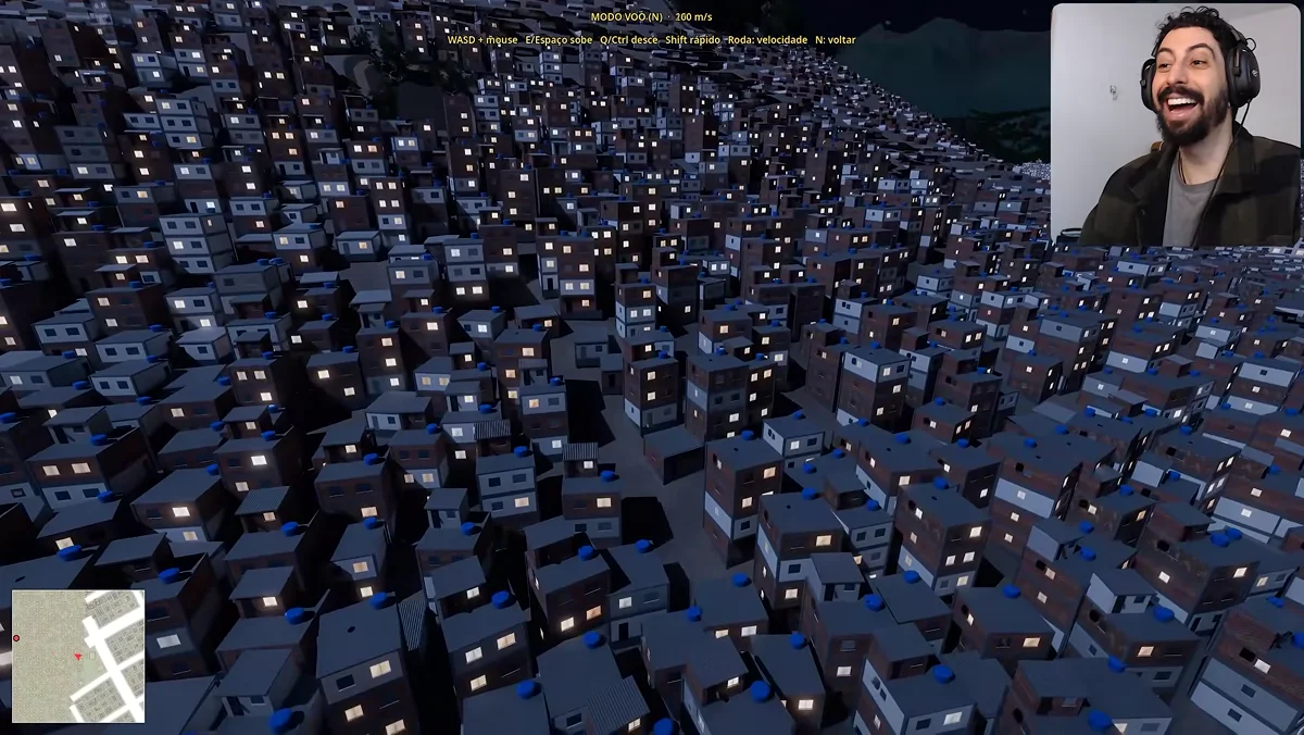 Vista aérea de construções densas no projeto de GTA