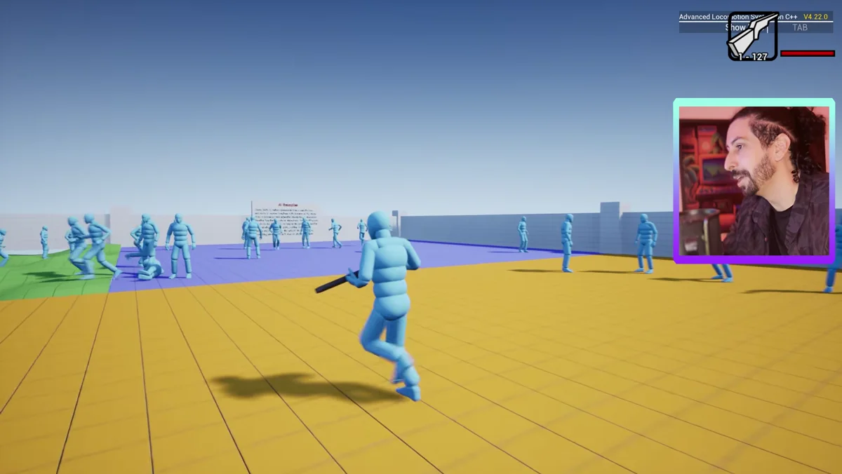Personagem em cenário urbano usa recursos de combate no Unreal Engine 5