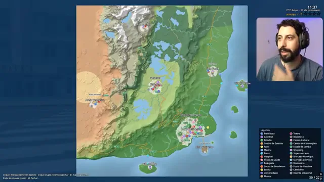 Mapa do projeto de GTA com regiões e pontos de interesse