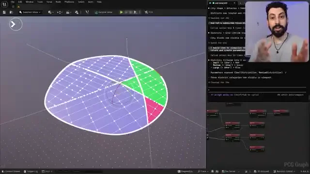 Janela de software mostra um gráfico de nós sobre fundo escuro