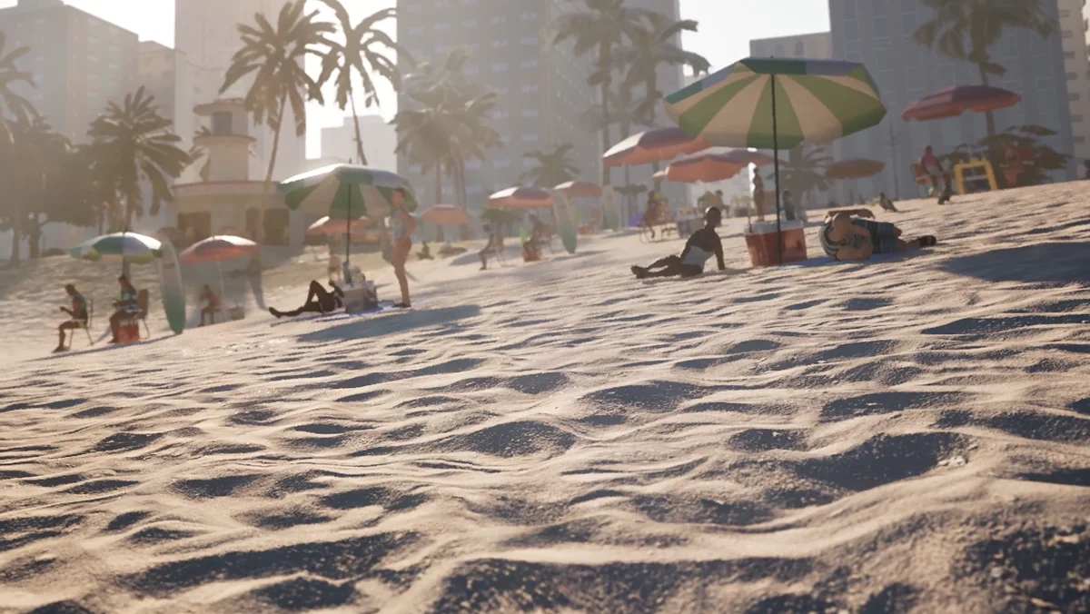 Personagens de 171 com expressões faciais e NPCs em ambiente externo