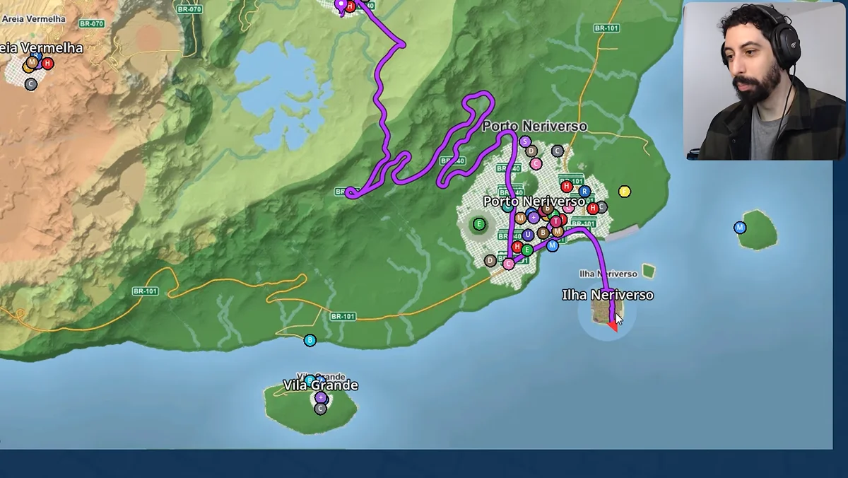 Vista do mapa do projeto de GTA com áreas urbanas e estradas