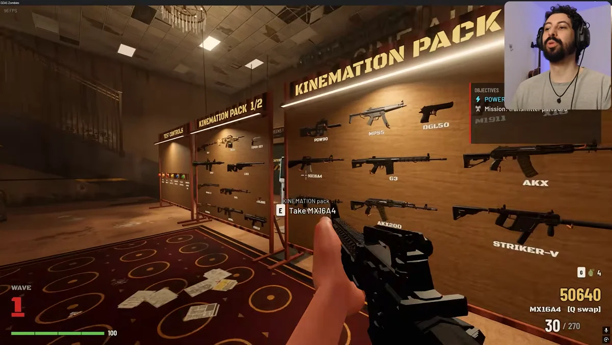 Painel de armas de fogo com fuzis e submetralhadoras no projeto feito na Godot