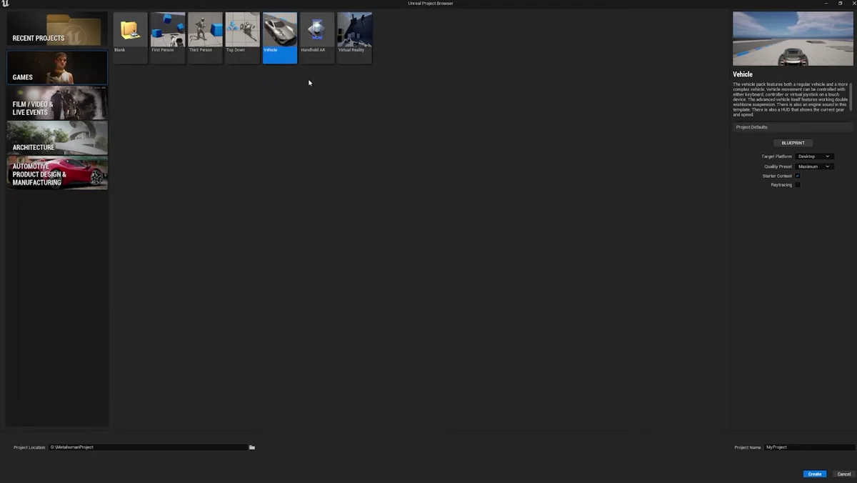 Editor da Unreal Engine com projeto de exemplo aberto