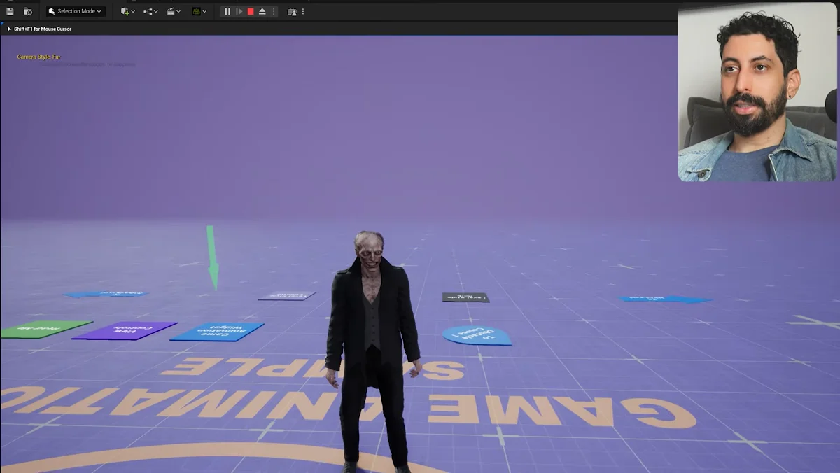 Personagem do Game Animation Sample aberto na Unreal Engine