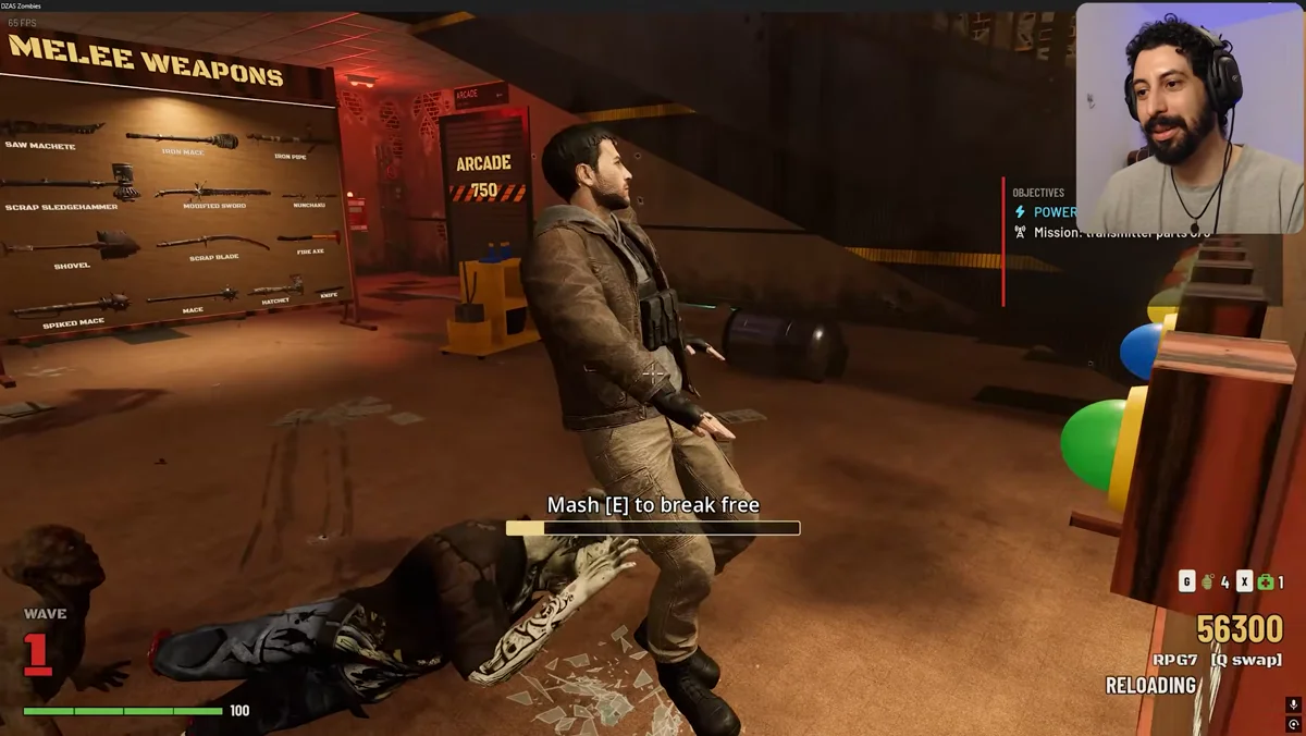 Zumbi segura personagem durante teste de combate no protótipo de ação feito na Godot